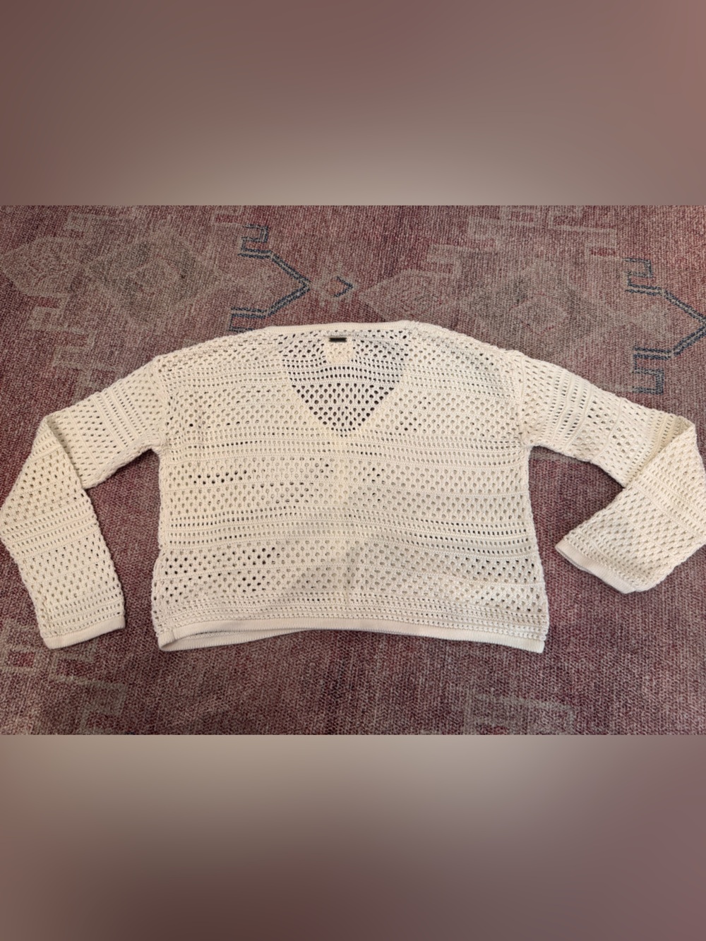 Billabong v neck crochet v neck long sleeve cream sweater sz small like new - Picture 7 of 9